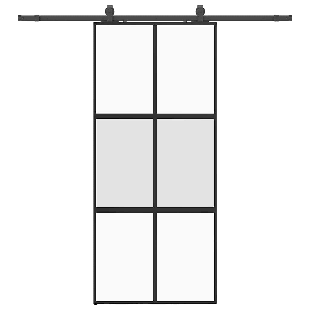 Schiebetür mit Beschlag Schwarz 76x205 cm Hartglas