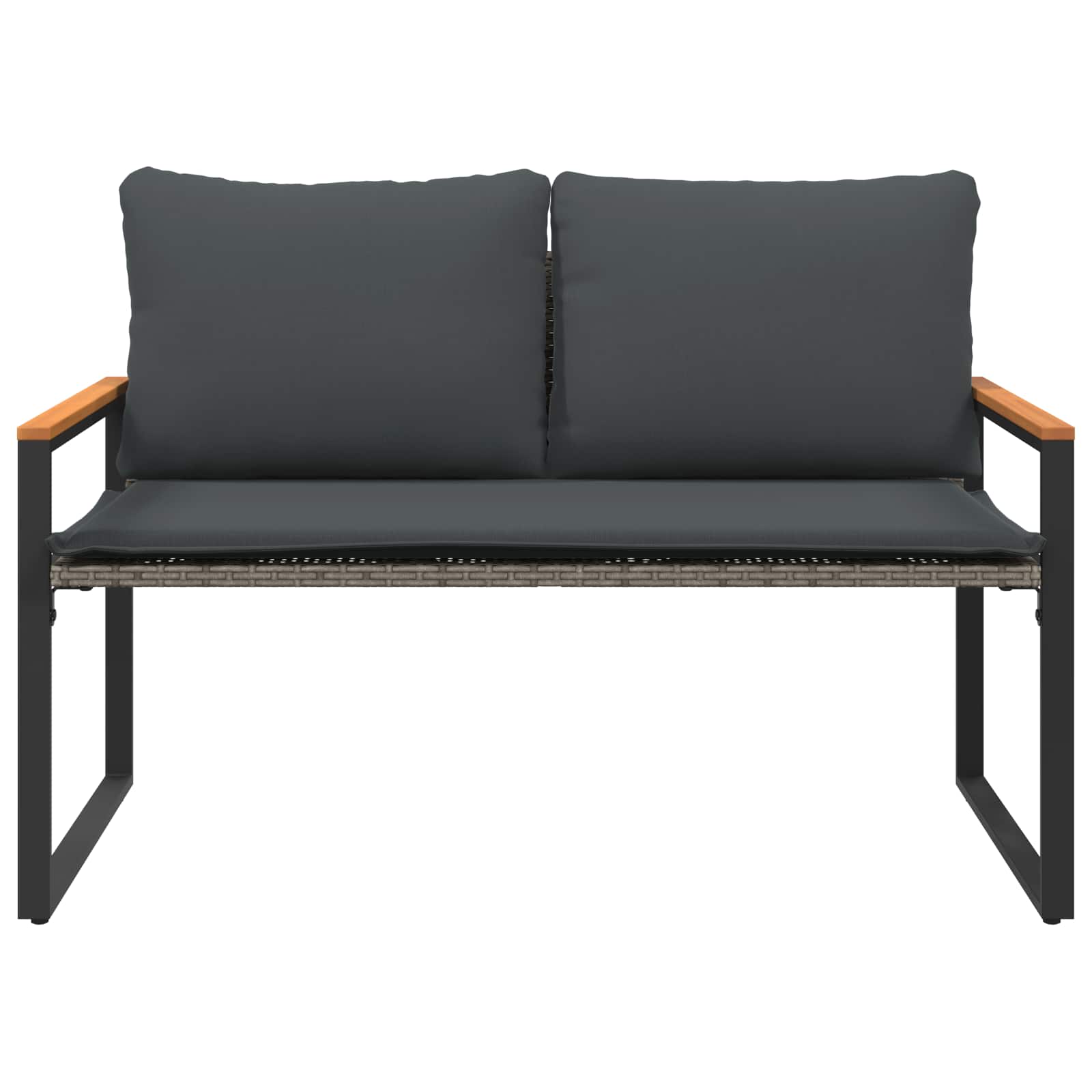 Bank mit Kissen Schwarz und Cremeweiß 115 x 65 x 72 cm Rattan