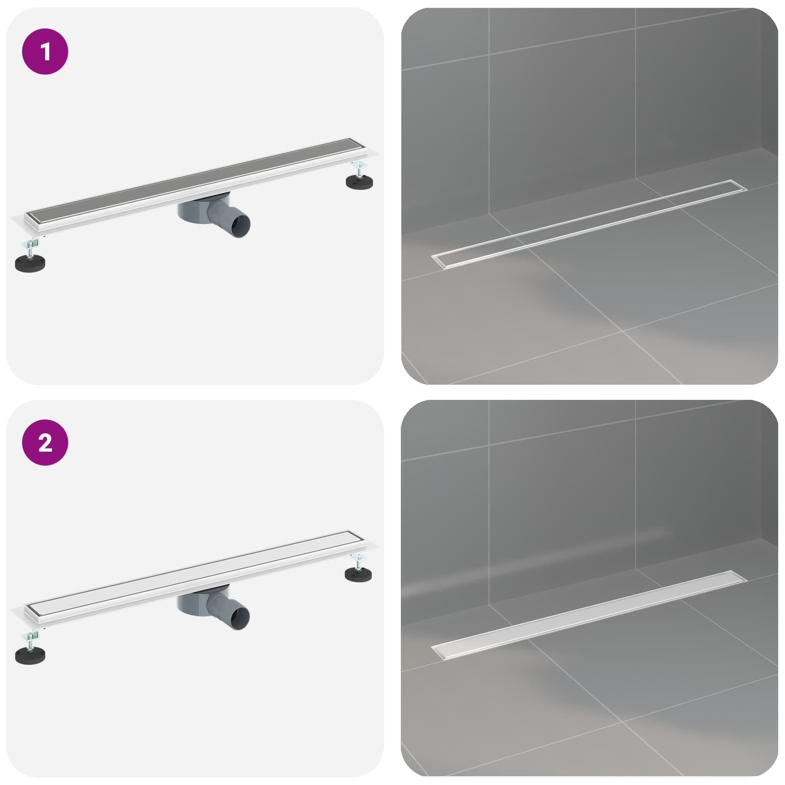 Duschablauf 2-in-1 mit 360° Siphon Silber 54 x 11 x 9,5 cm