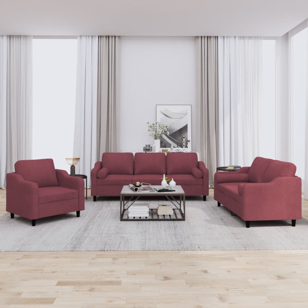 4-tlg. Sofagarnitur mit Kissen Braun Stoff