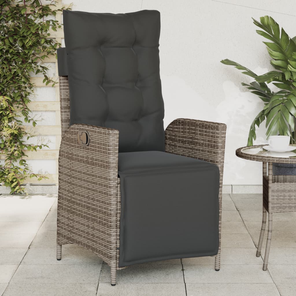 Gartensessel Verstellbar mit Kissen Schwarz Poly Rattan
