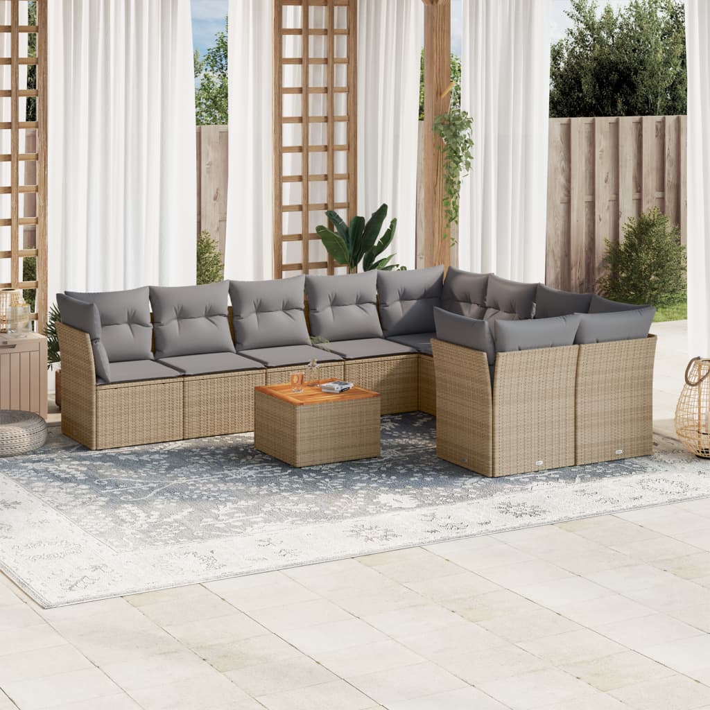 10-tlg. Garten-Sofagarnitur mit Kissen Schwarz Poly Rattan
