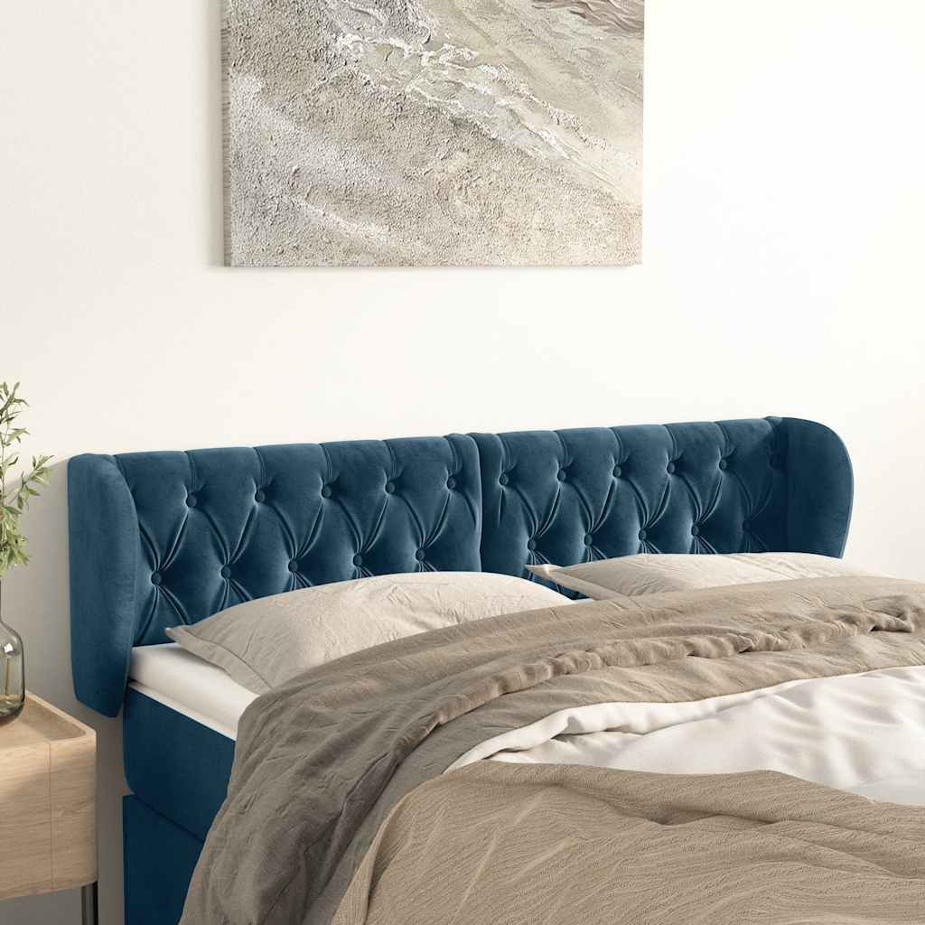 Kopfteil mit Ohren Dunkelblau 93x23x78/88 cm Samt