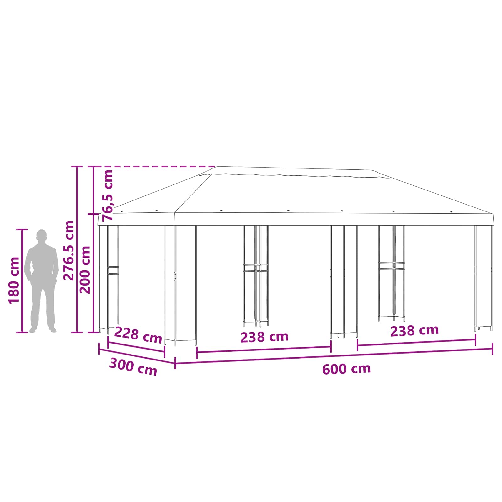 Garten Pavillon 6 x 3 m Beige Polyester und Stahl 190