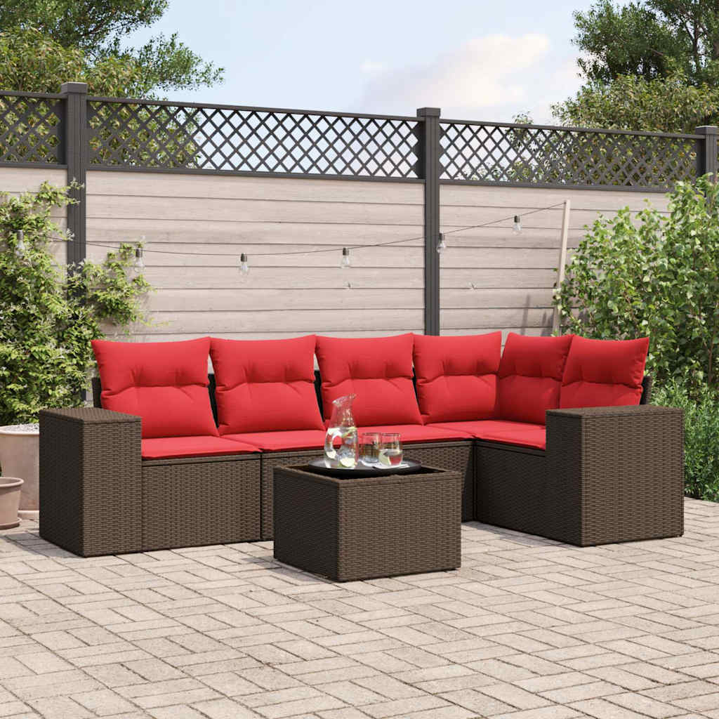5-teiliges Gartensofa-Set mit Kissen, schwarzes Polyrattan