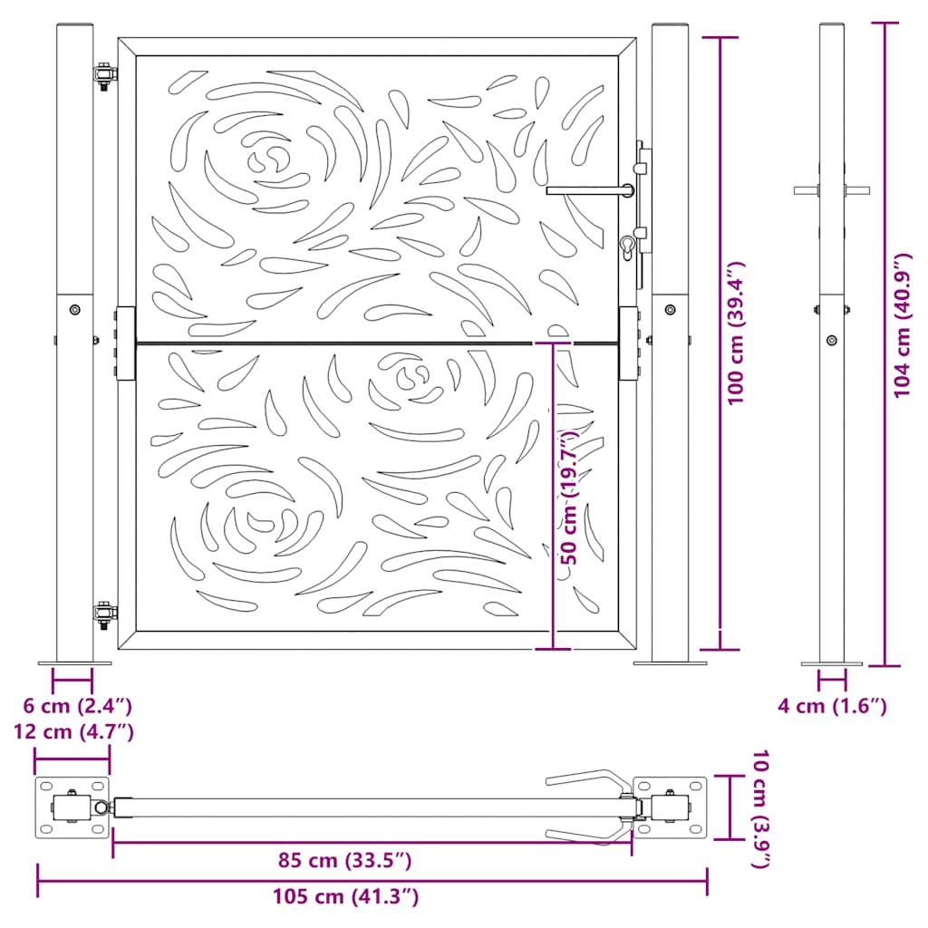 Gartentor Schwarz 100x100 cm Stahl Lichtdesign