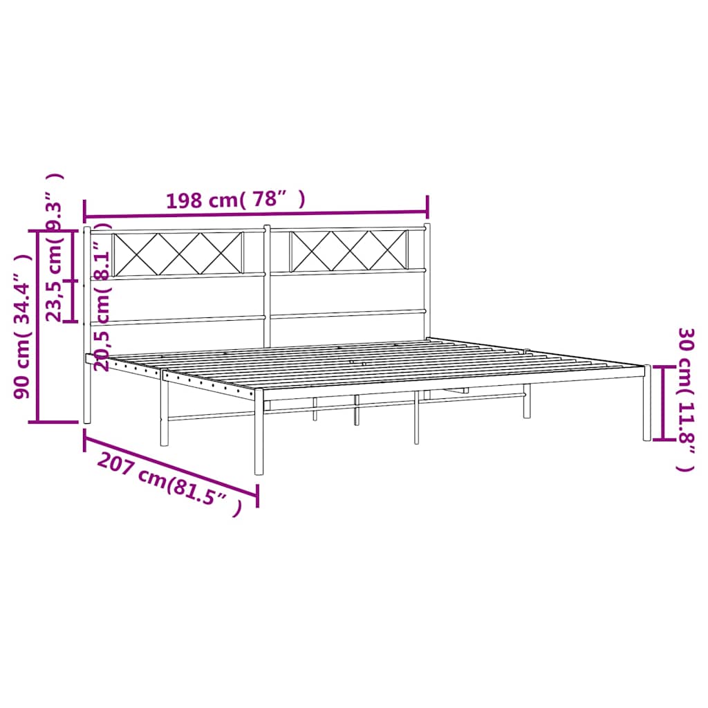 Bettgestell mit Kopfteil Metall Schwarz 100x190 cm