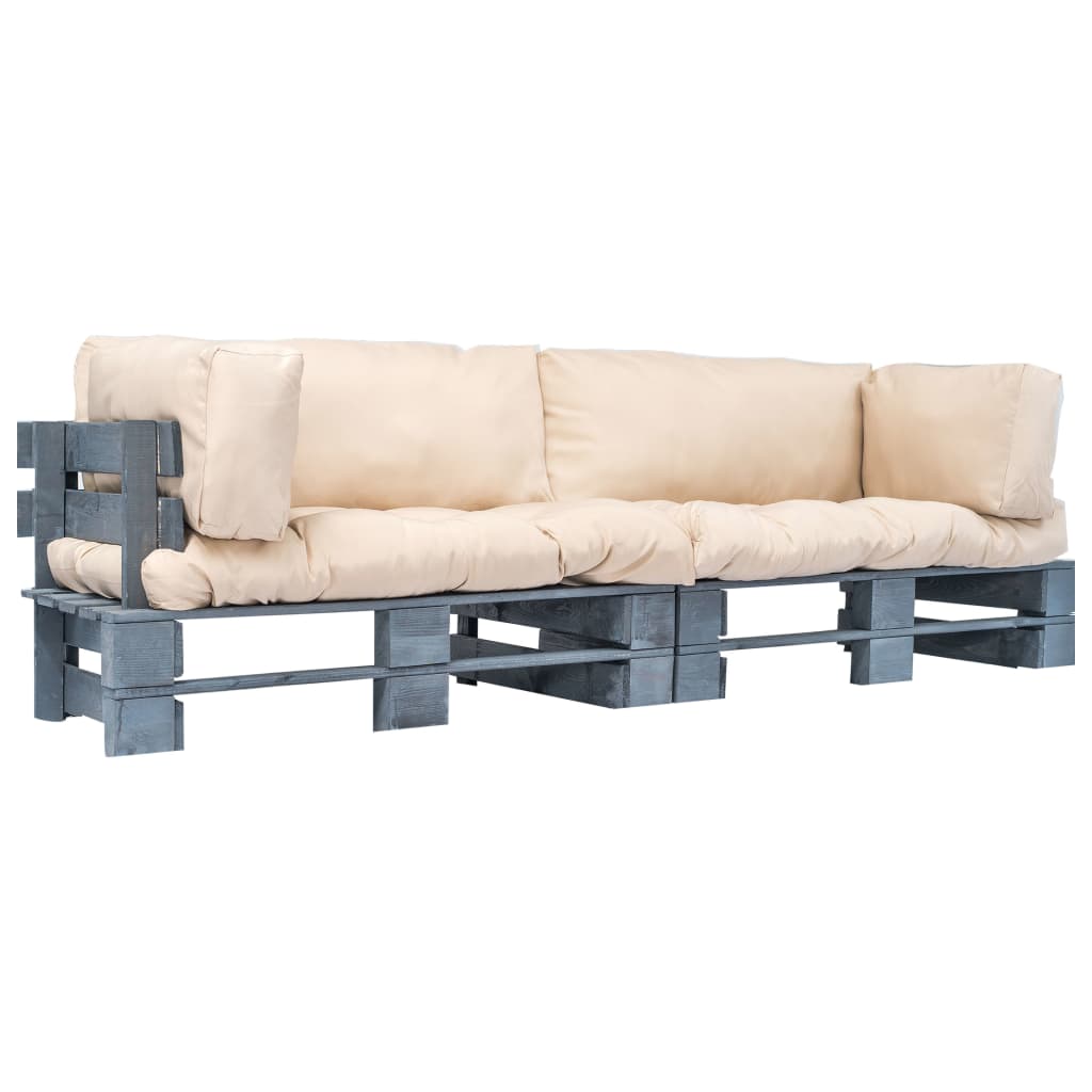 2-tlg. Outdoor-Sofa-Set Paletten mit Kissen in Grau Kiefernholz