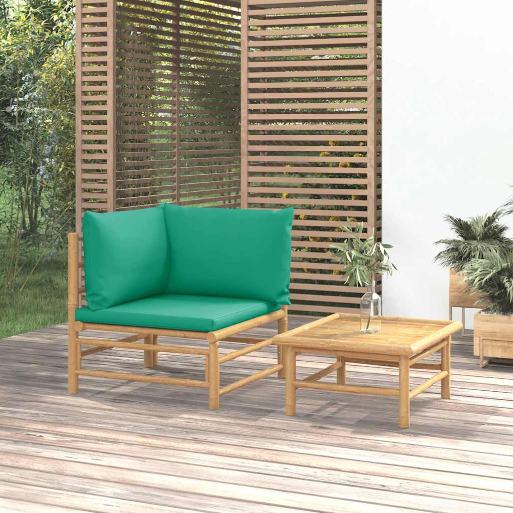 3-tlg. Garten-Lounge-Set mit Hellgrauen Kissen Bambus