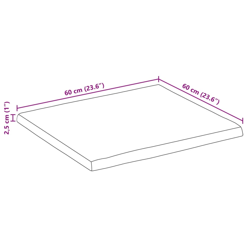Tischplatte 40x40x2,5 cm Rechteckig Massivholz Akazie Baumkante
