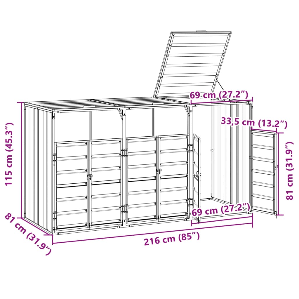 Mülltonnenbox für 1 Tonne Grün 72x81x115 cm Stahl