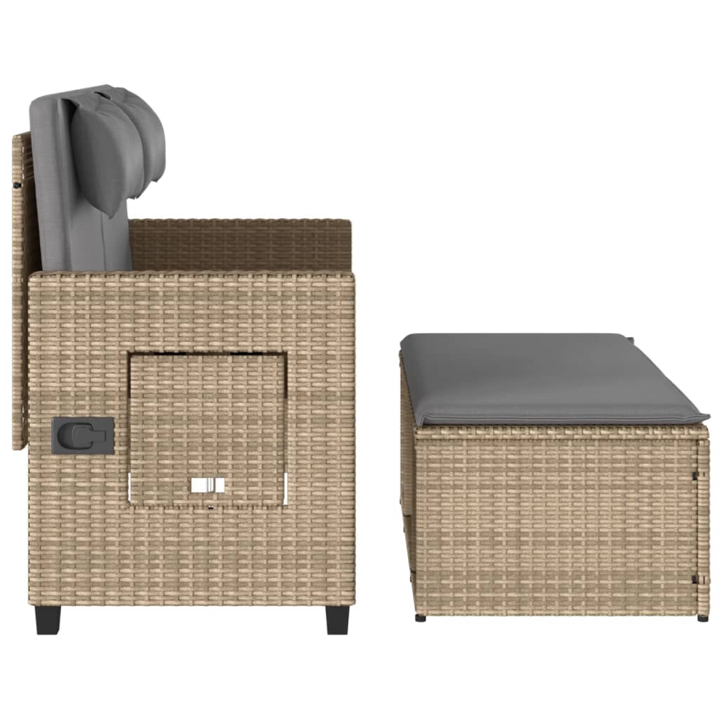 Gartenbank Verstellbar mit Kissen Schwarz Poly Rattan
