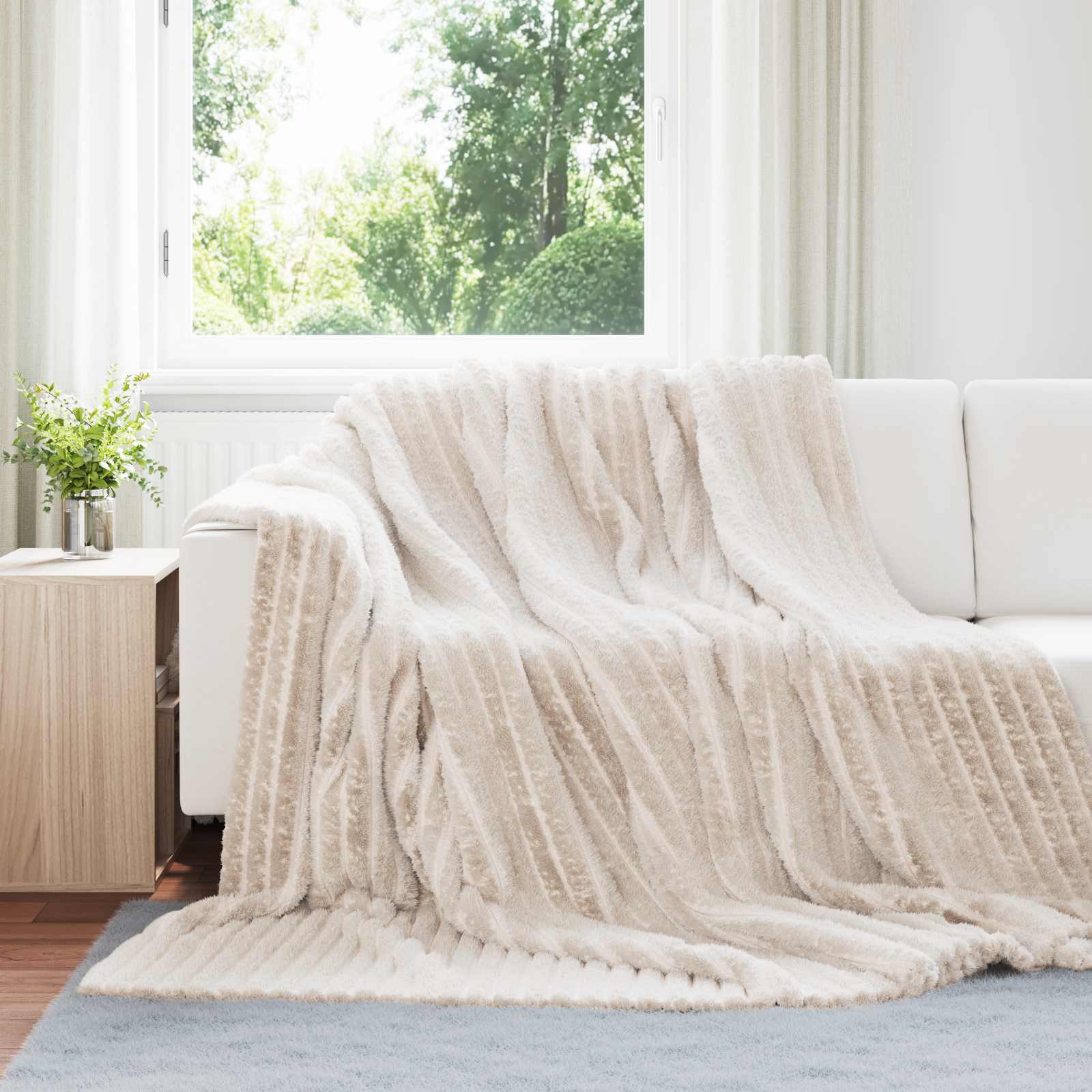 Überwurfdecke Beige 150 x 130 cm Fleece