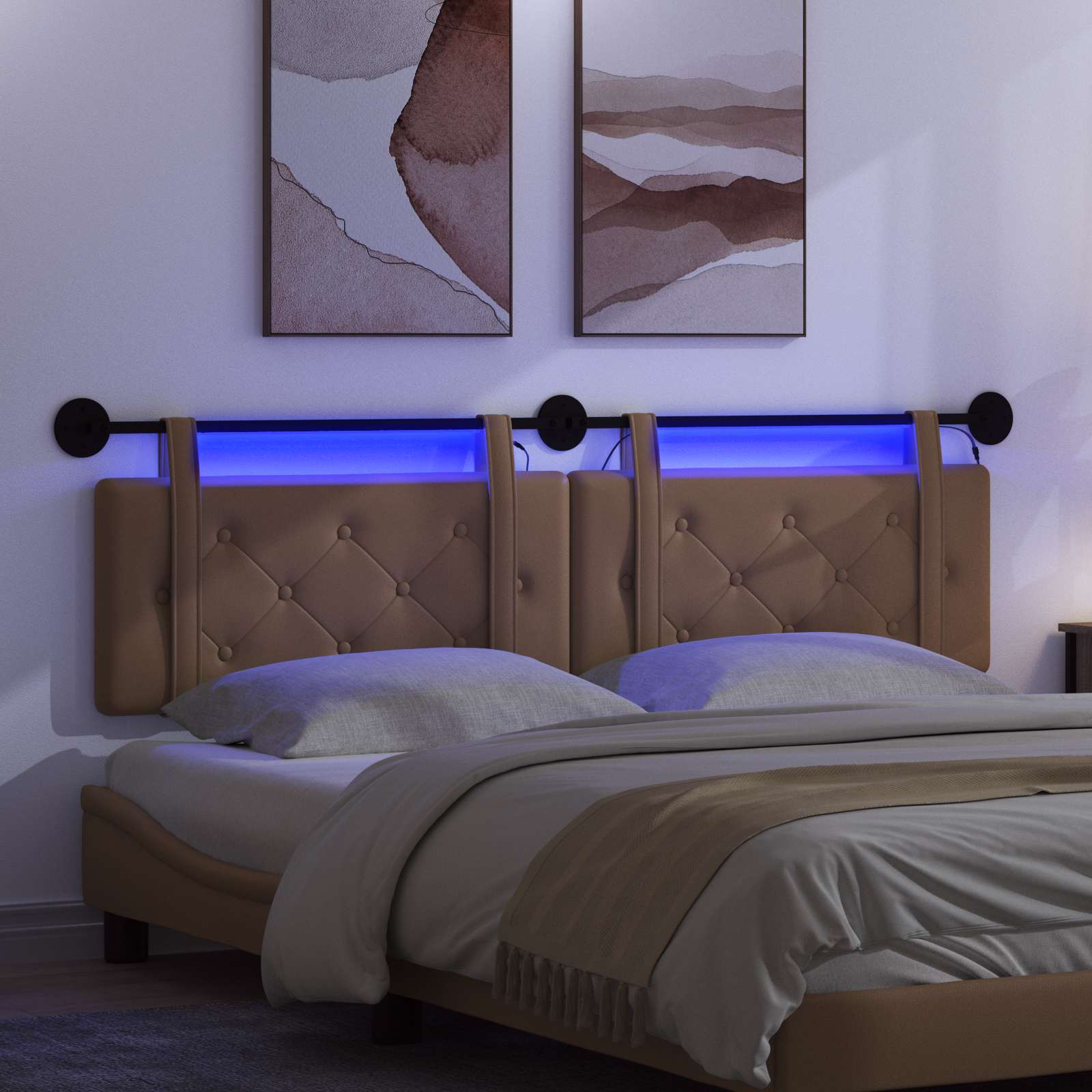 Hängendes Kopfteil Mit LED Licht Creme Kunstleder