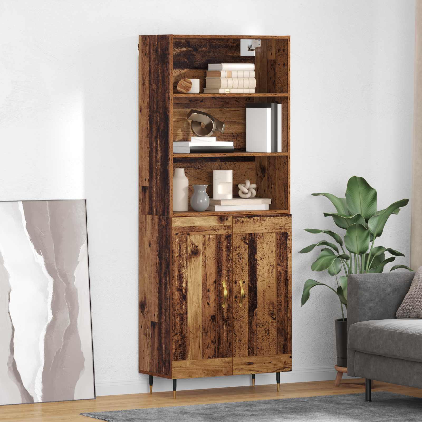 Highboard Betongrau 69,5x34x180 cm Holzwerkstoff