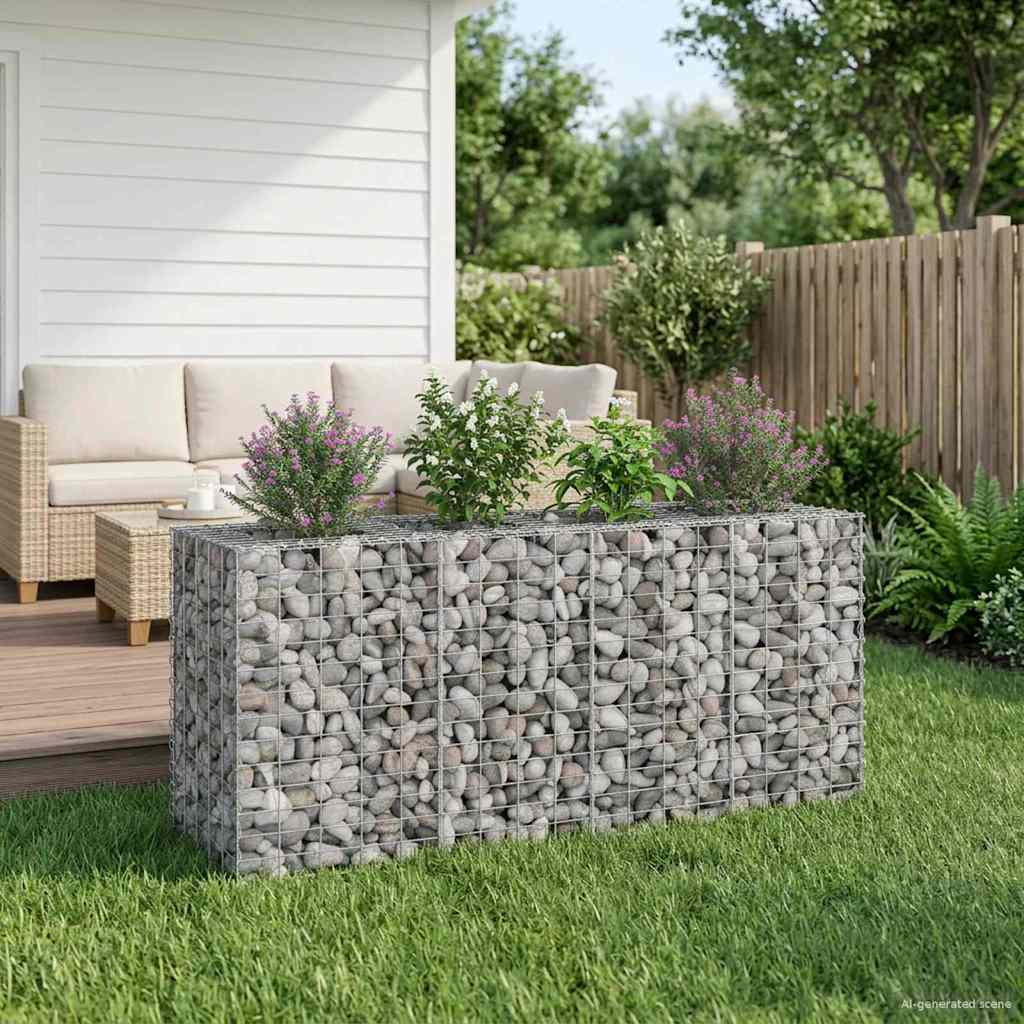 Gabionen Hochbeet 2 pcs Silber 260 x 60 x 55 cm