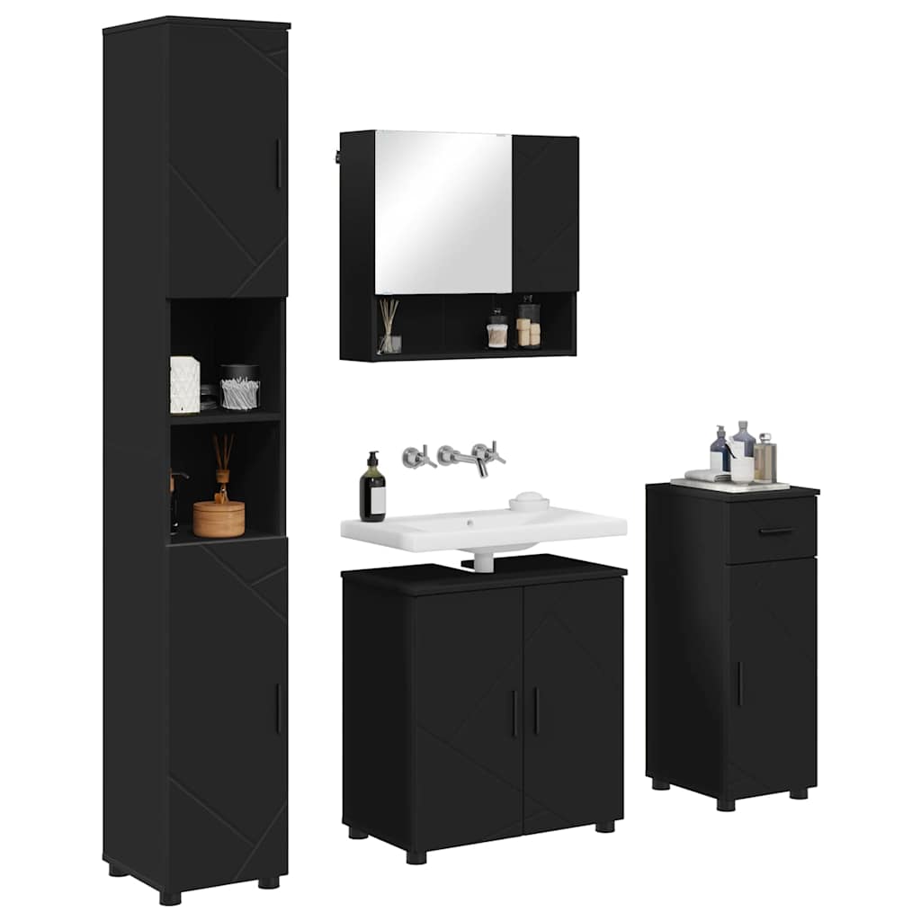 Badezimmermöbel-Set mit Tür 4 pcs Weiß Holzwerkstoff & Metall