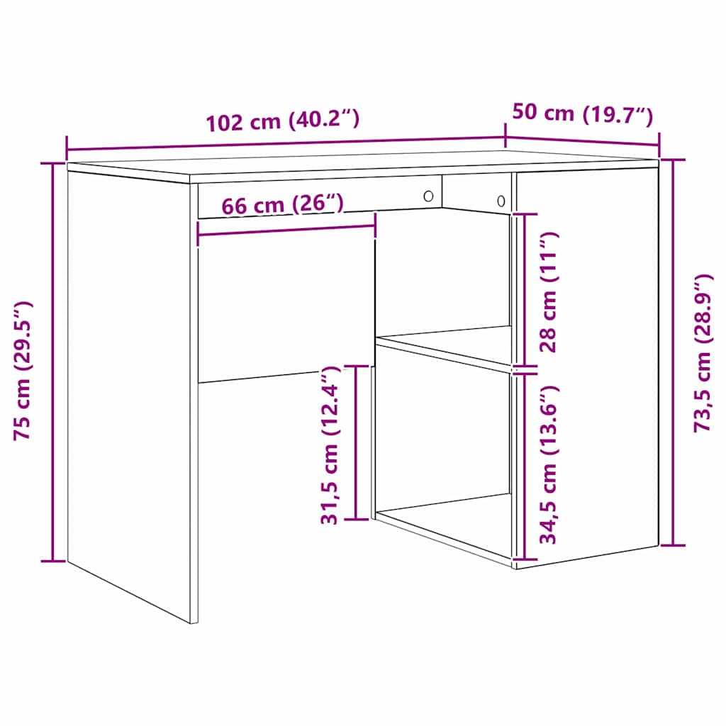 Eck-Schreibtisch Schwarz Eichen-Optik 102 x 88 x 75 cm