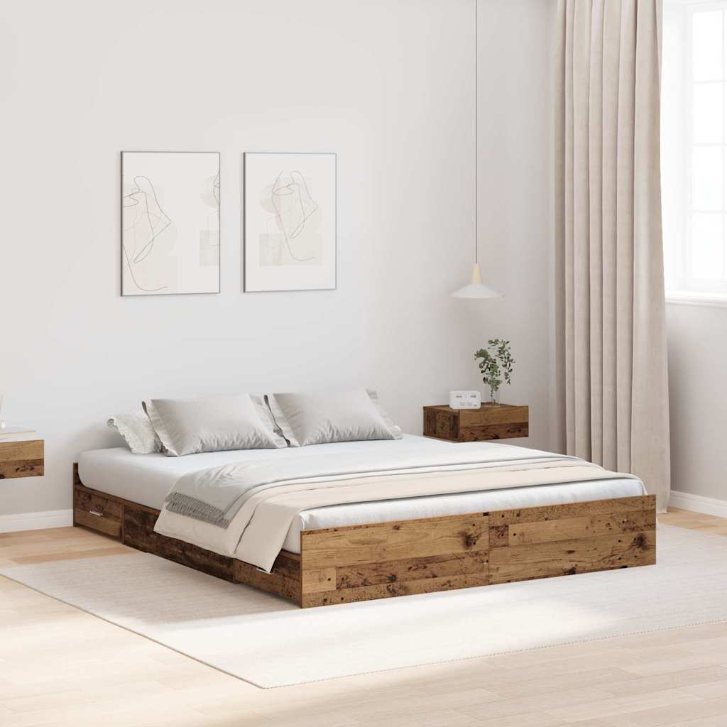 Aufbewahrungsbettgestell Weiß 200 x 200 cm Holzwerkstoff