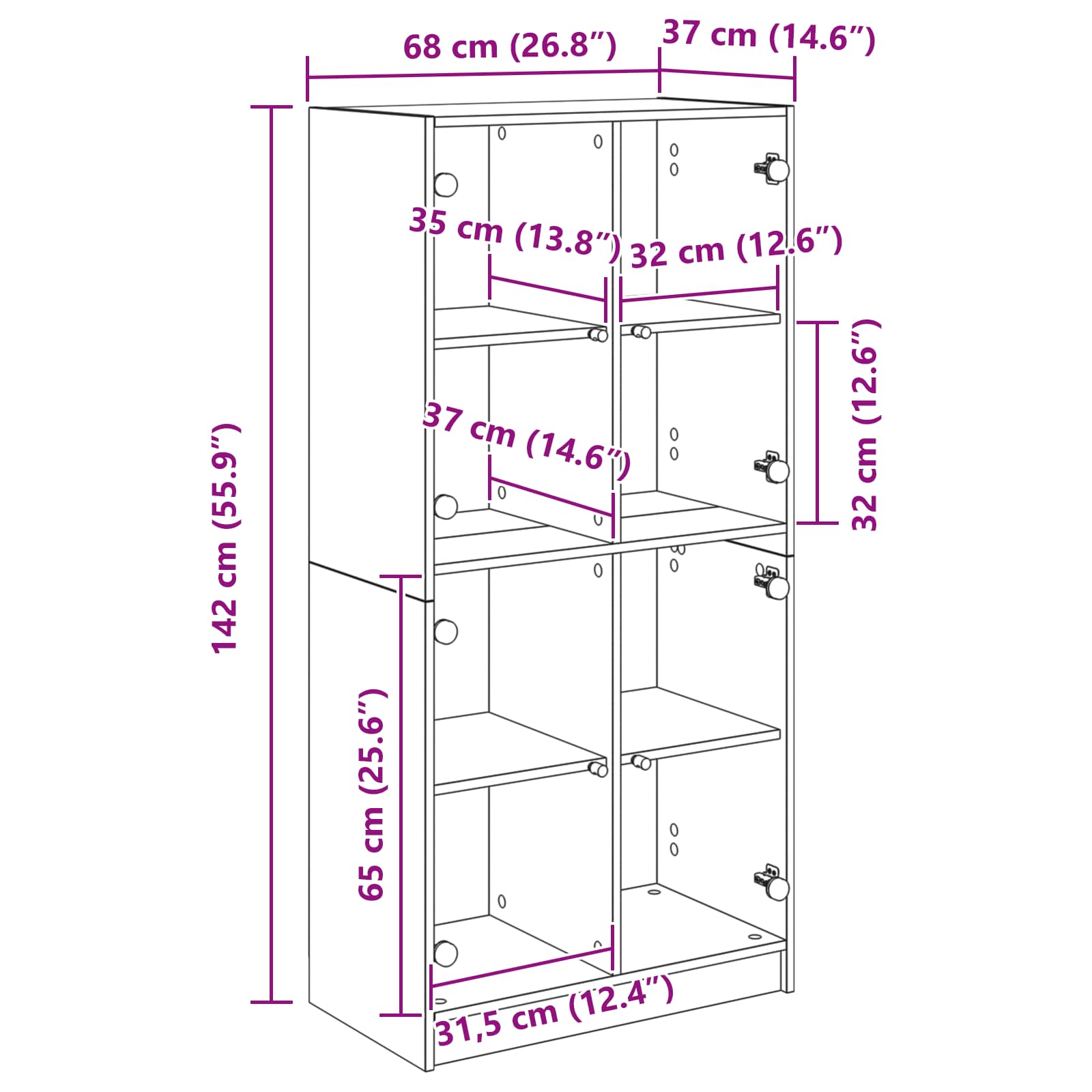 Bücherschrank mit Türen Weiß 136x37x142 cm Holzwerkstoff