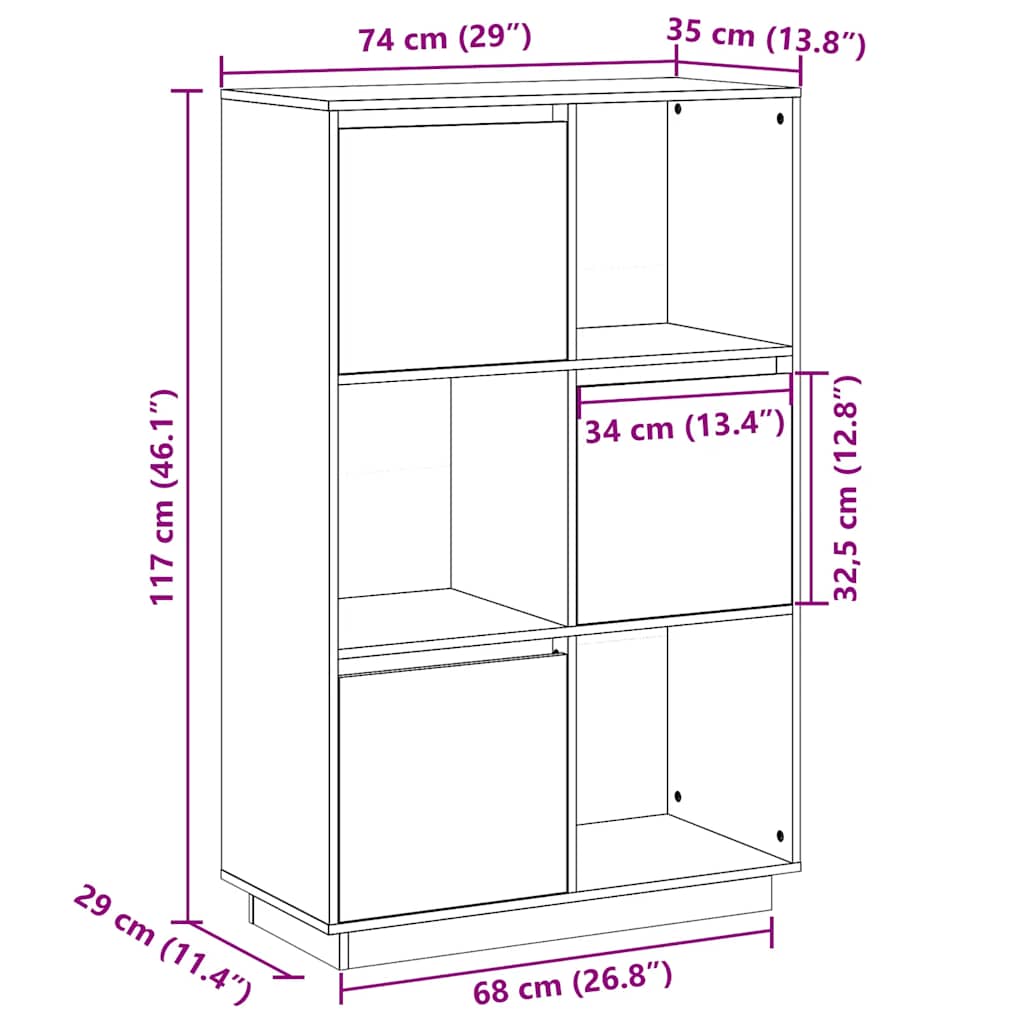 Highboard 74x35x117 cm Massivholz Kiefer