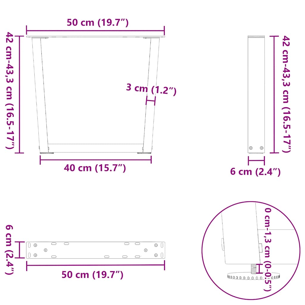 Couchtischbeine V-Form 2 Stück Schwarz 30x(30-31,3) cm Stahl