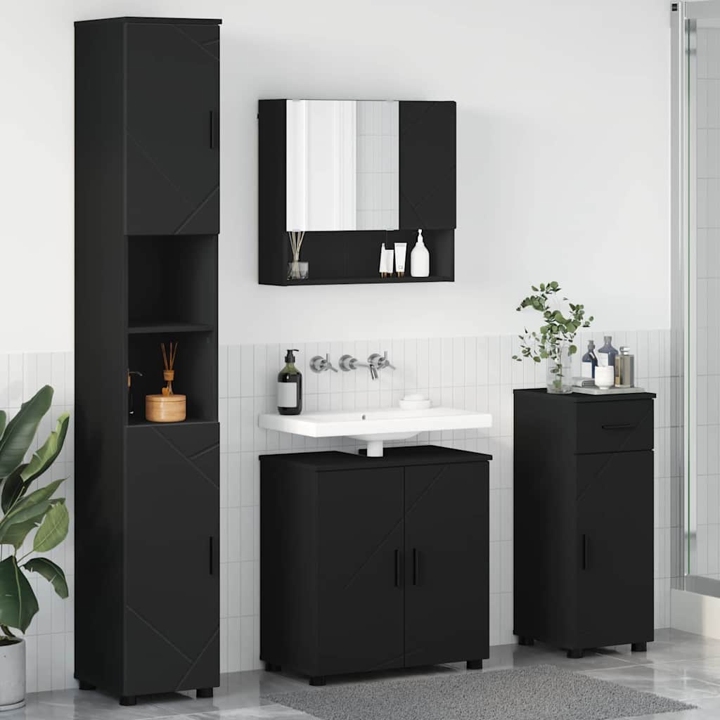 Badezimmermöbel-Set mit Tür 4 pcs Weiß Holzwerkstoff & Metall