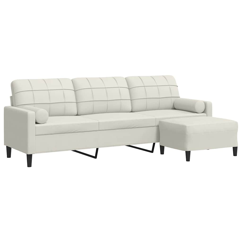 3-Sitzer-Sofa mit Hocker Hellgrau 180 cm Samt