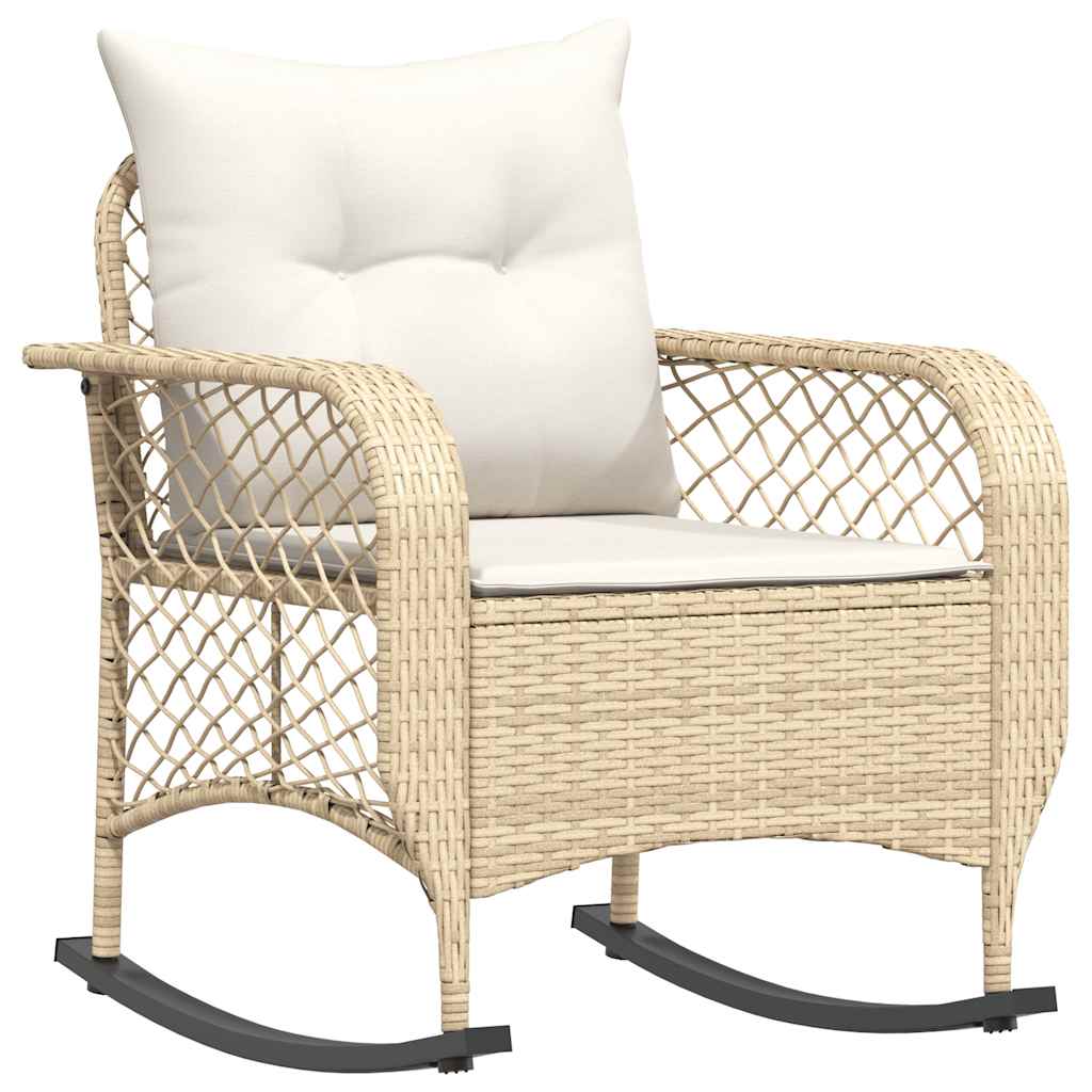 Garten-Schaukelstuhl mit Kissen Schwarz Poly Rattan