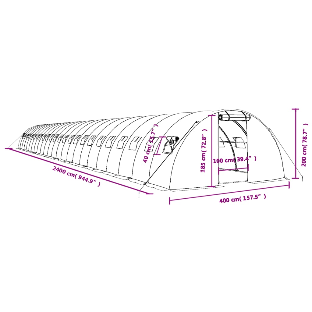 Gewächshaus mit Stahlrahmen Grün 8 m² 4x2x2 m