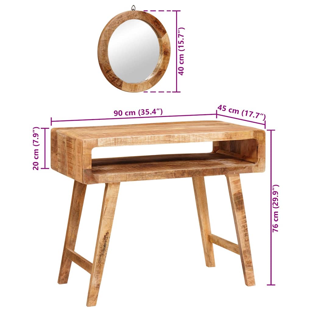 Schminktisch mit Spiegel Braun 90 x 76 x 45 cm Massivholz Mango