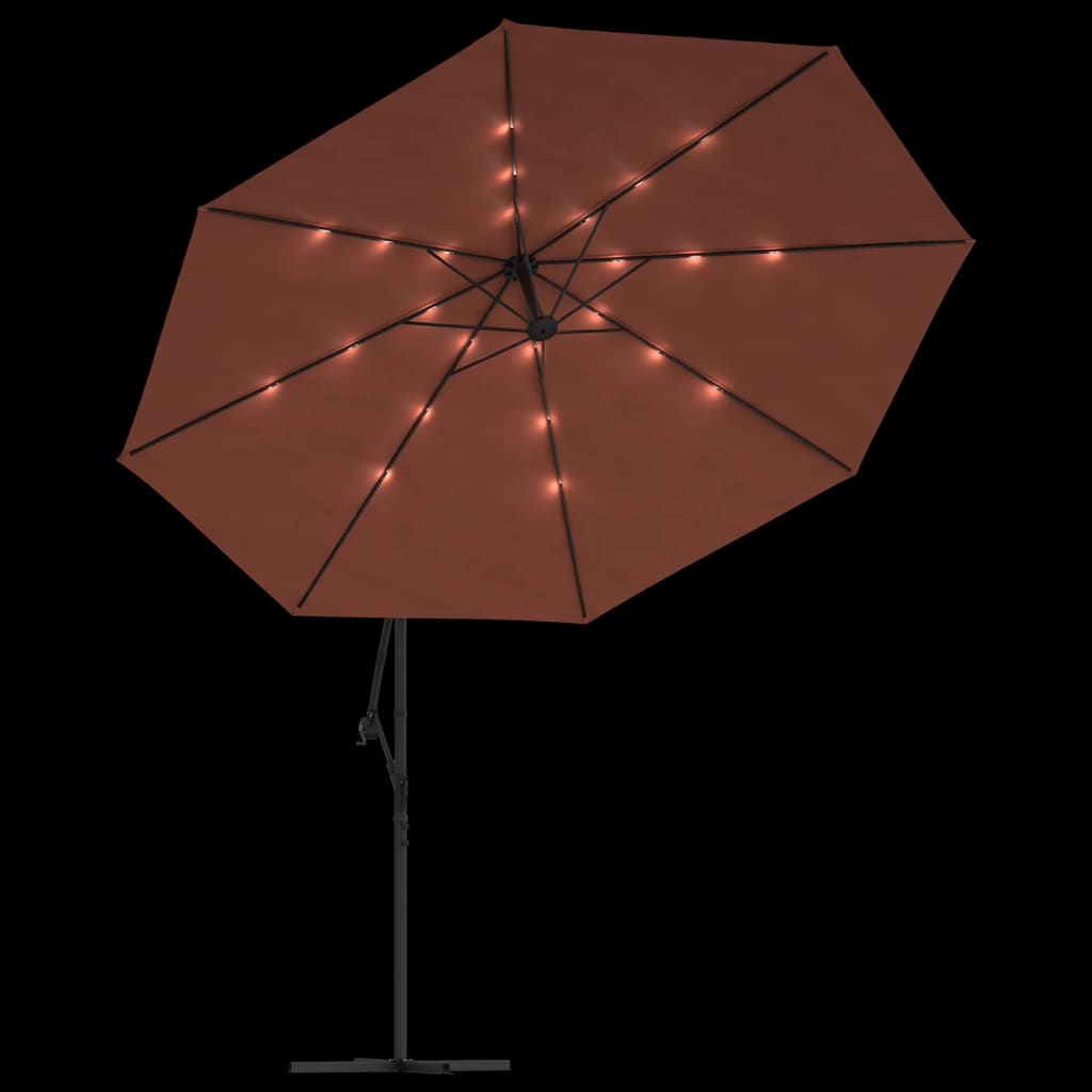 Ampelschirm mit LED-Beleuchtung und Stahl-Mast Weinrot