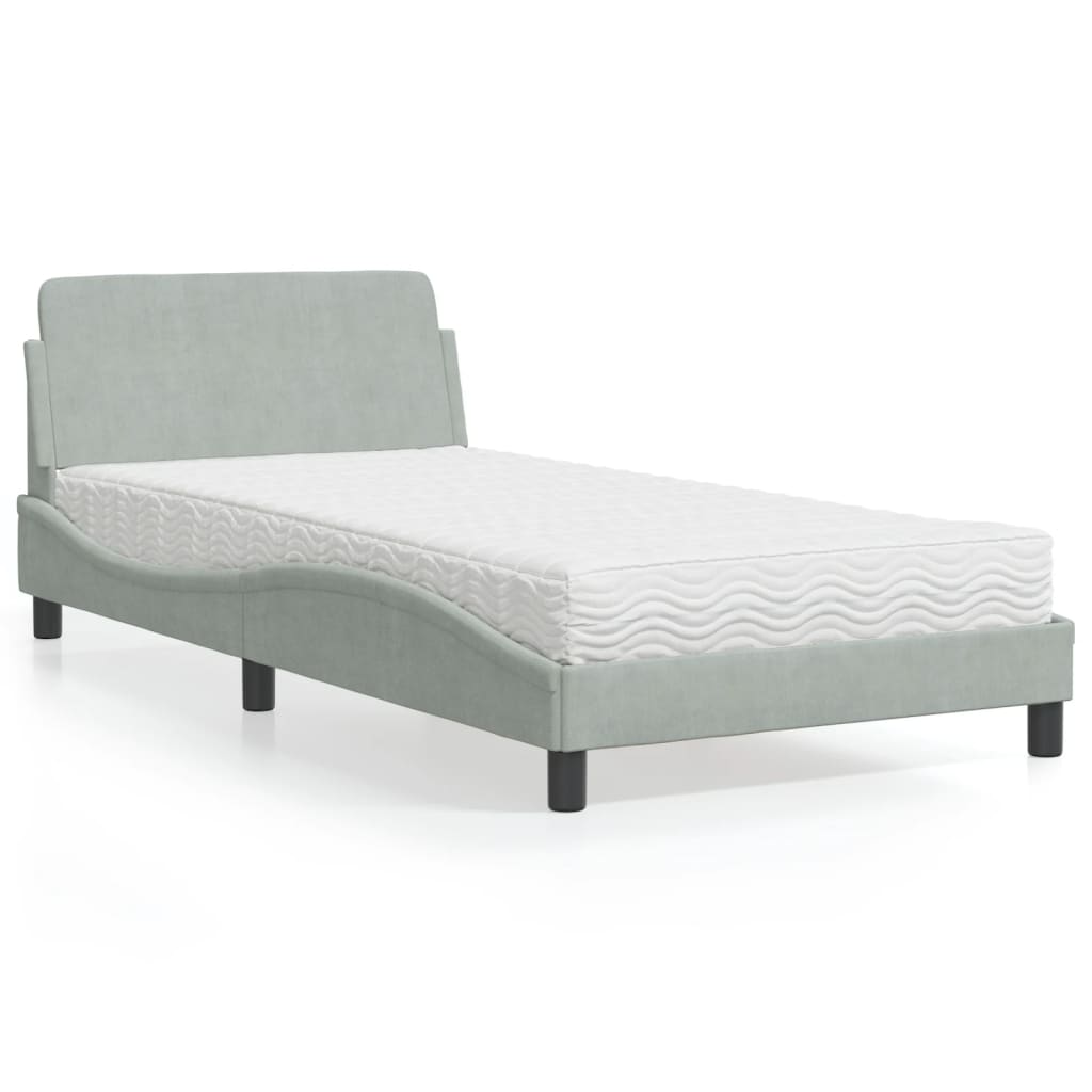 Bett mit Matratze "Dover" Hellgrau 80x200 cm Samt