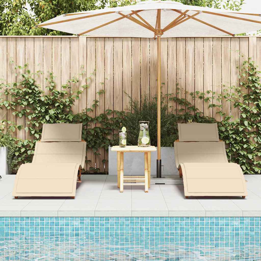 Sonnenliege mit Auflage Beige Massivholz Akazie