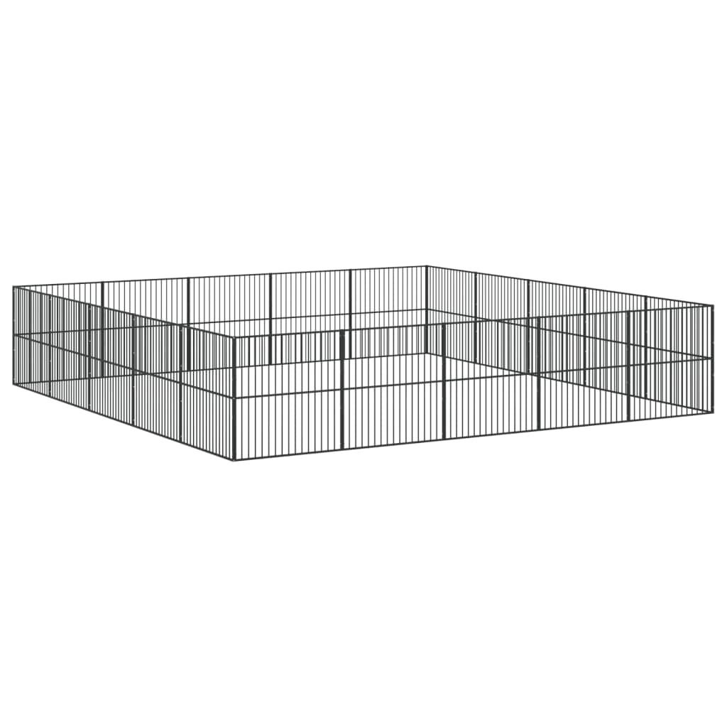 Hundelaufstall 4-tlg. Schwarz Verzinkter Stahl