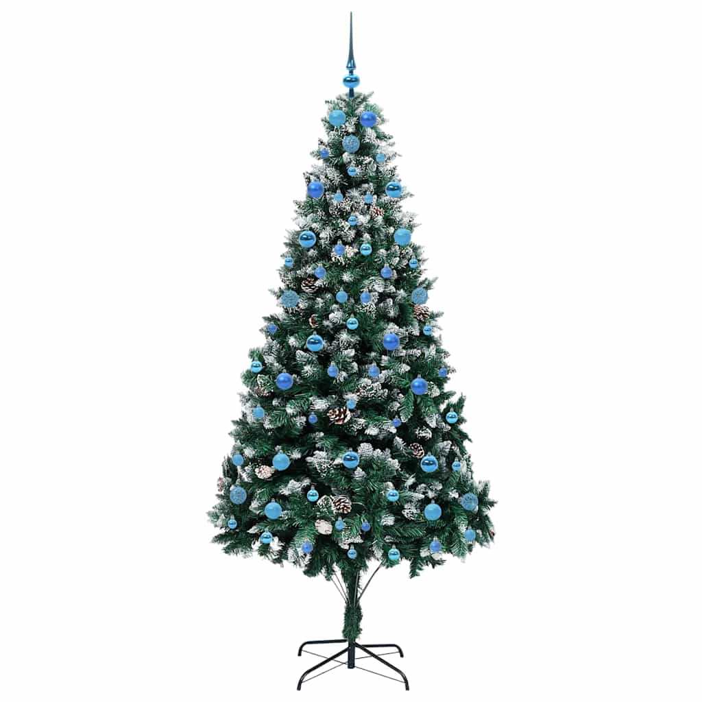 Künstlicher Weihnachtsbaum mit LEDs Kugeln Zapfen 150 cm