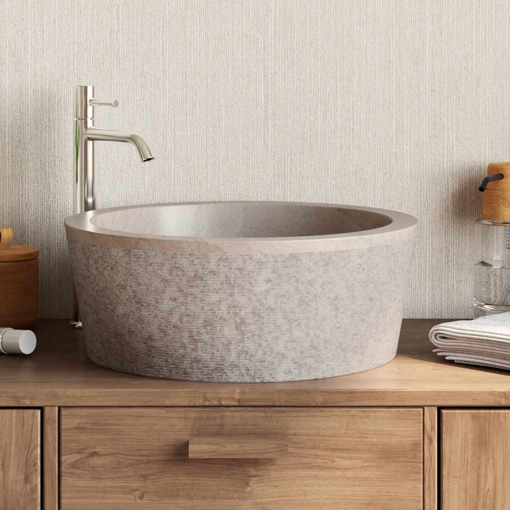 Waschbecken Creme Ø40x15 cm Marmor