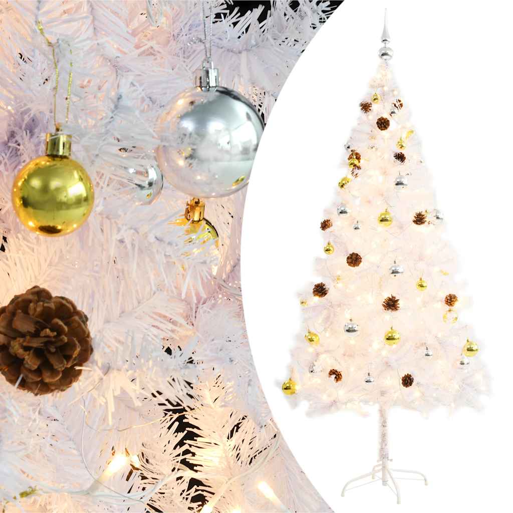 Künstlicher Weihnachtsbaum mit Beleuchtung & Kugeln Grün 150 cm