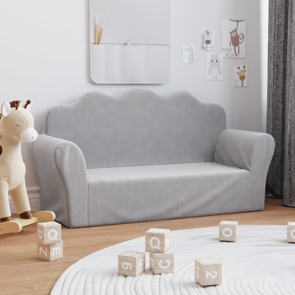 Kindersofa Hellgrau mit Sternen Weich Plüsch