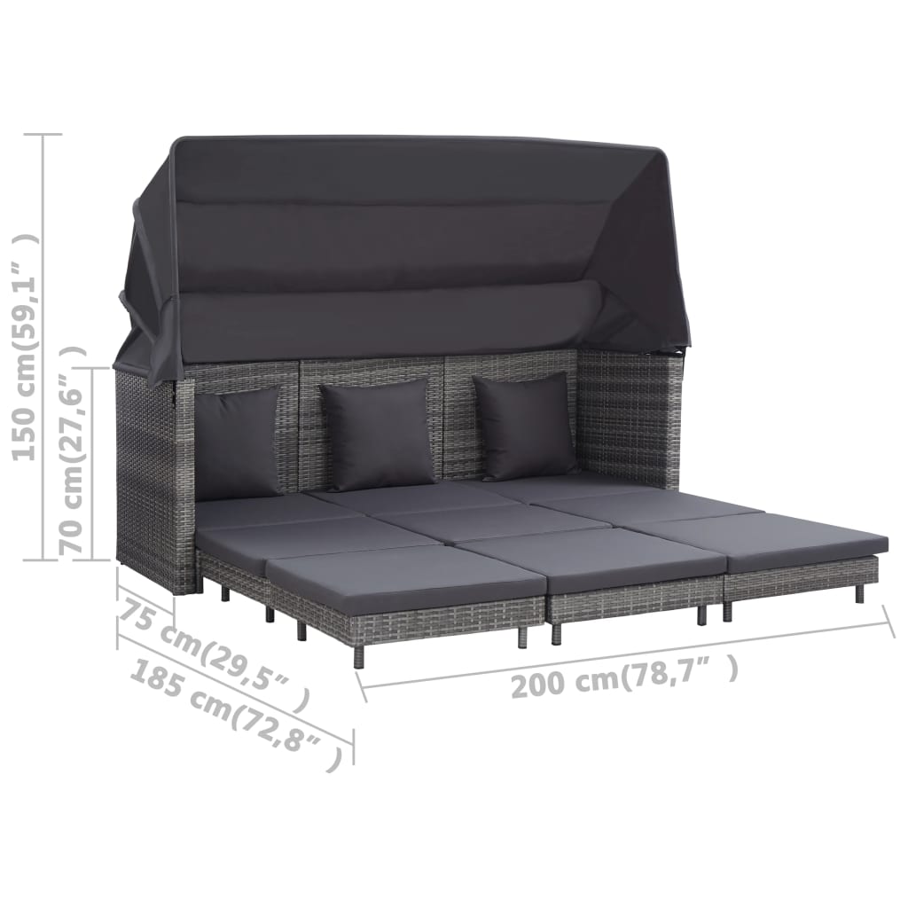 Ausziehbares 3-Sitzer-Schlafsofa mit Dach Poly Rattan Schwarz
