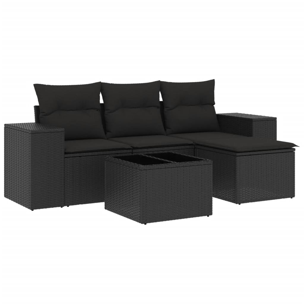 4-tlg. Garten-Sofagarnitur mit Kissen Schwarz Poly Rattan