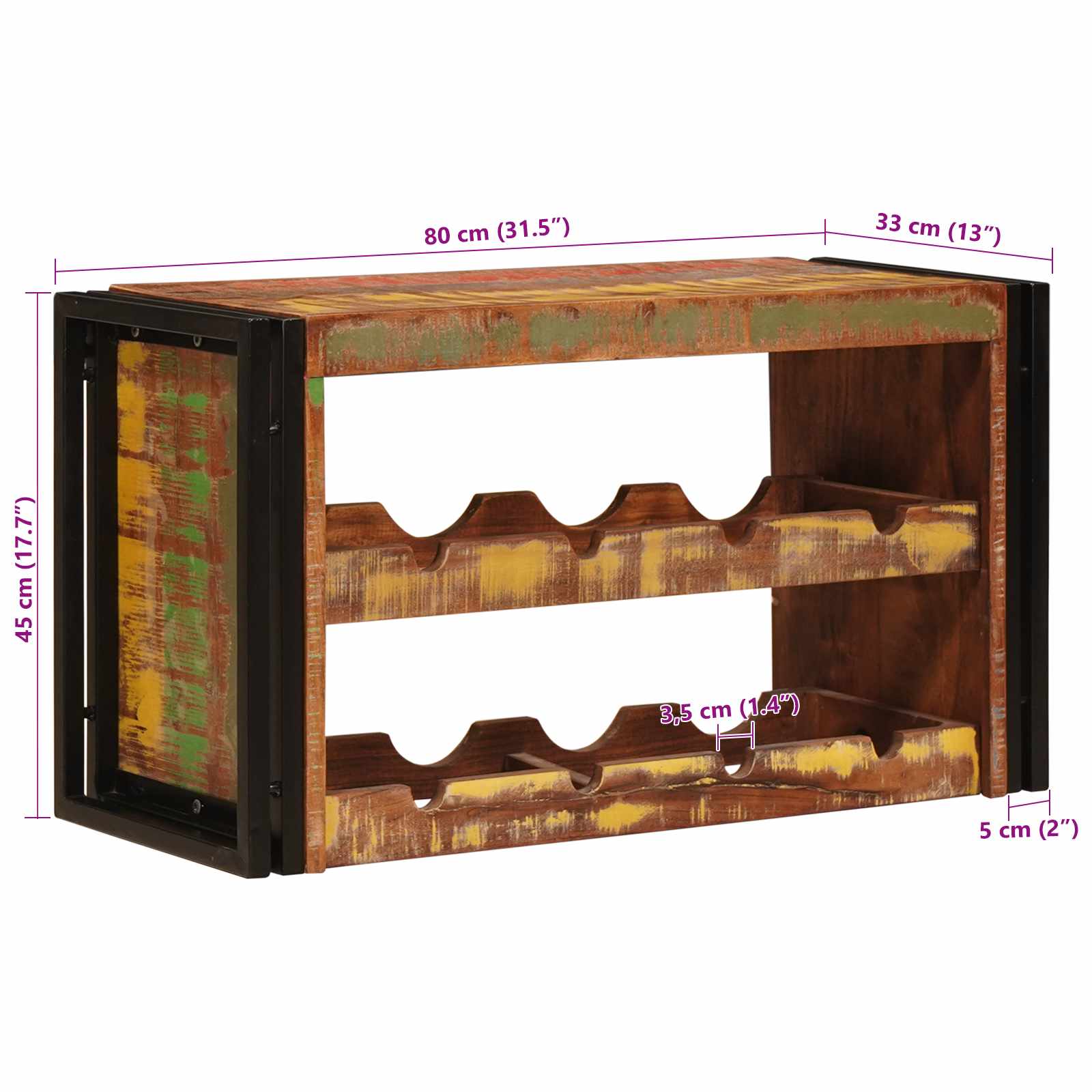 Weinregal Braun 60 x 45 x 33 cm Massives grobes Mangoholz