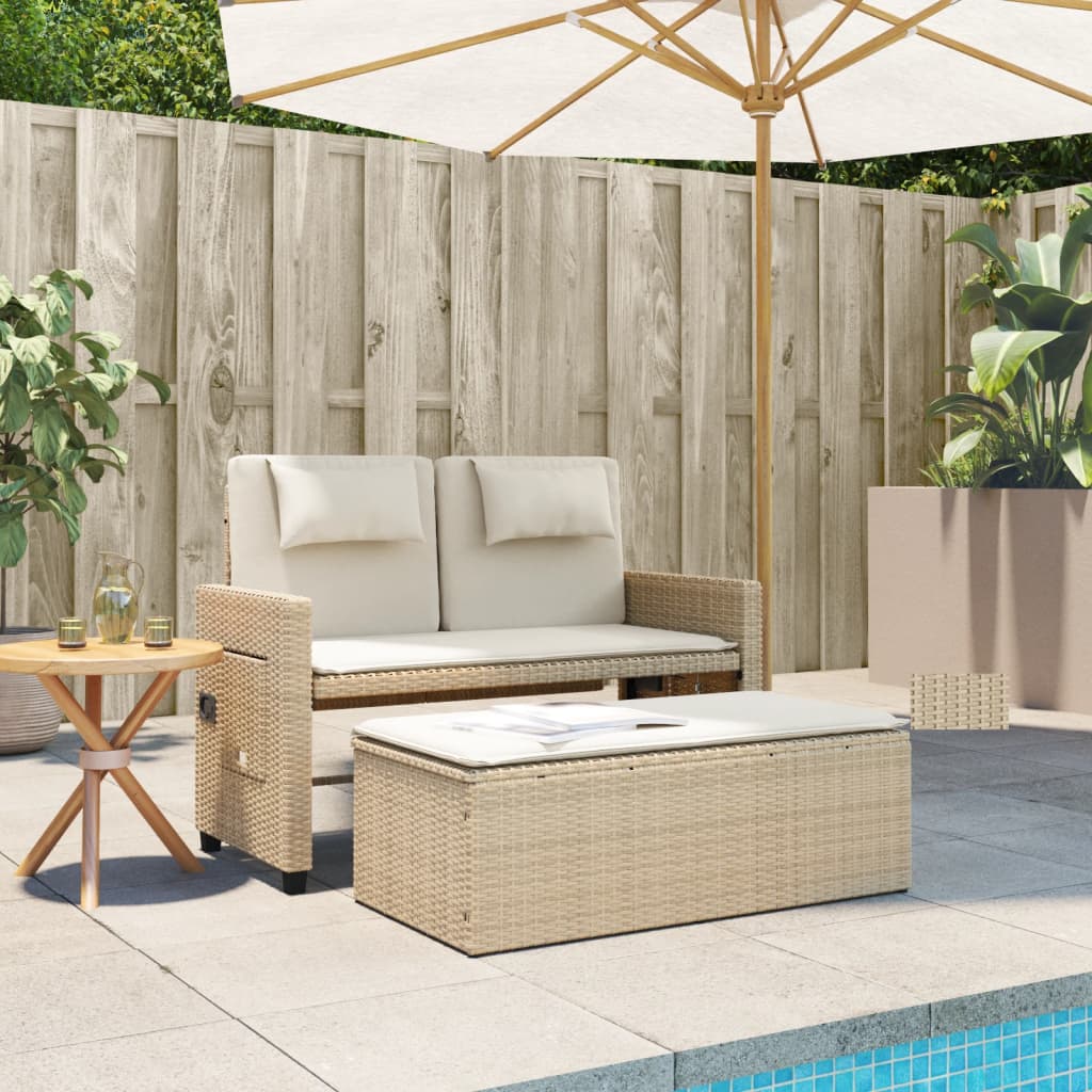Gartenbank Verstellbar mit Kissen Schwarz Poly Rattan