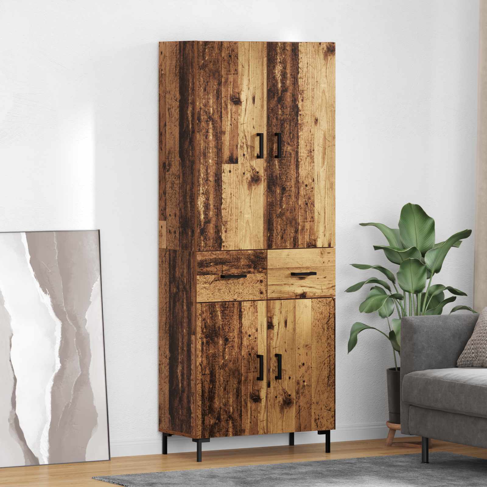 Highboard Betongrau 69,5x34x180 cm Holzwerkstoff