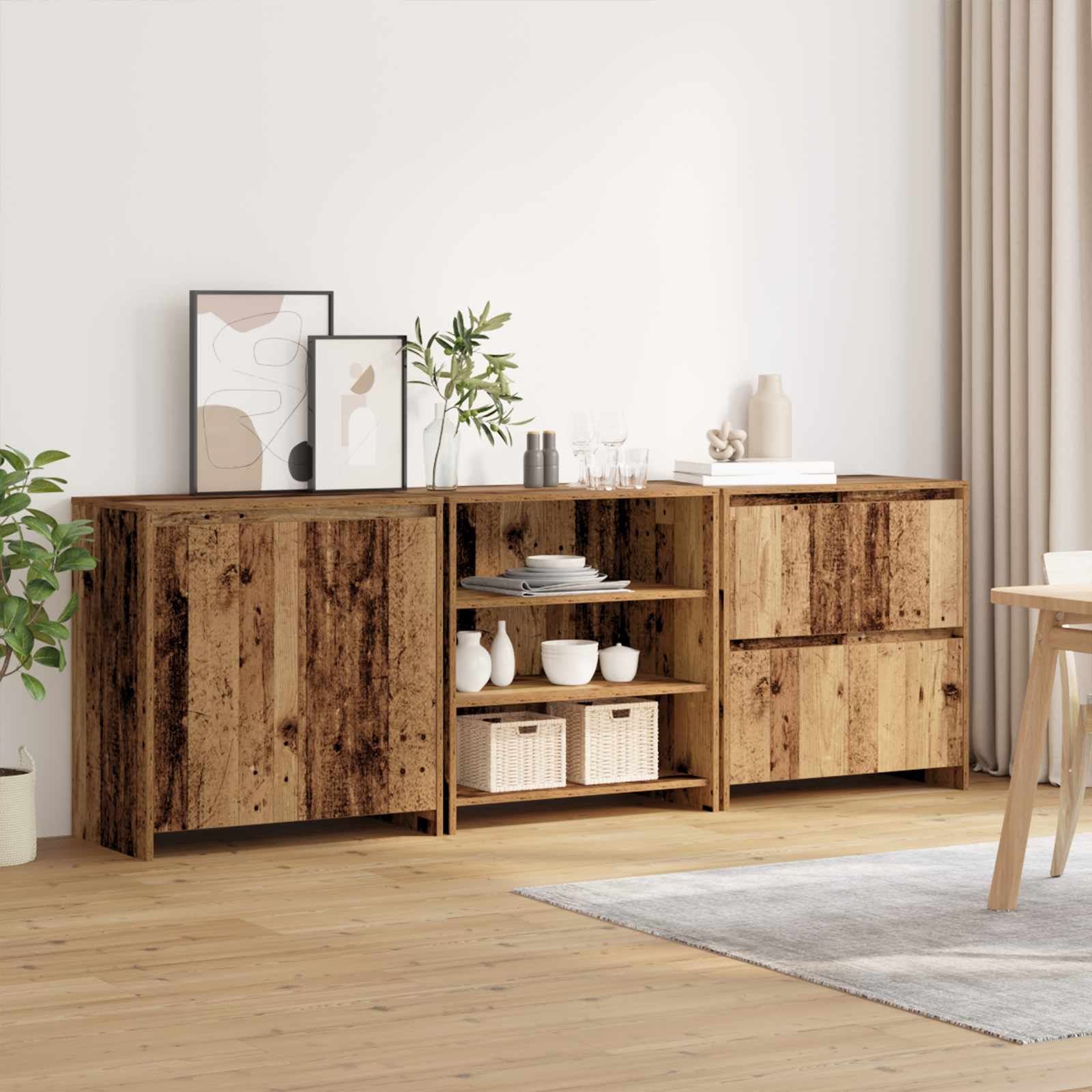 3-tlg. Sideboard Weiß Holzwerkstoff