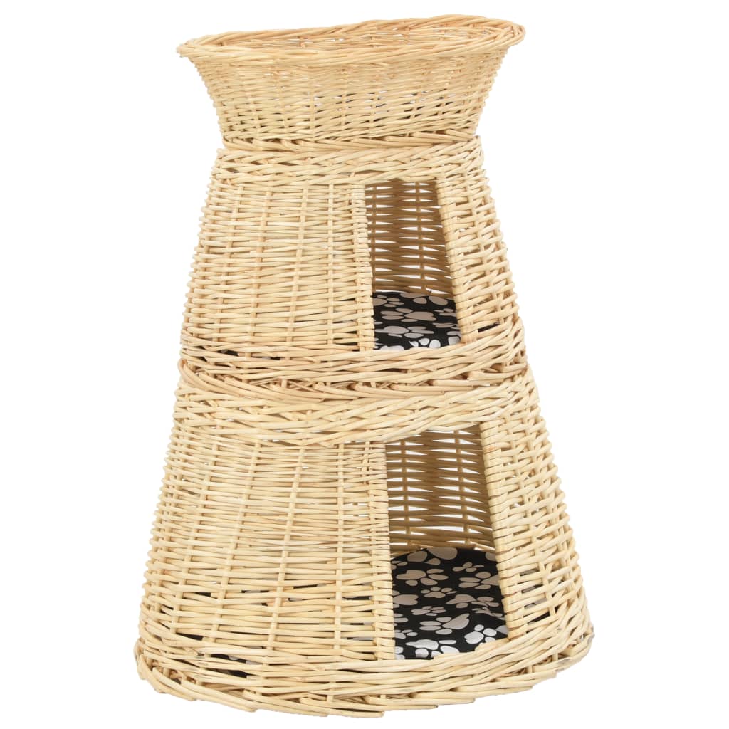 3-tlg. Katzenkorb-Set mit Kissen Grau 47x34x60 cm Natur Weide