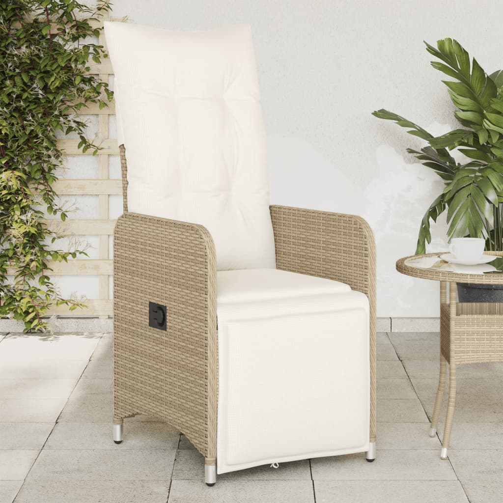 Gartensessel Verstellbar mit Kissen Schwarz Poly Rattan