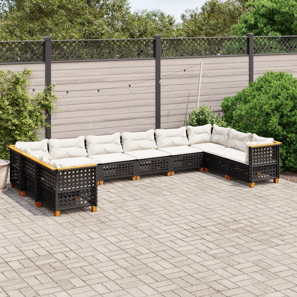 10-tlg. Garten-Sofagarnitur mit Kissen Beige Poly Rattan