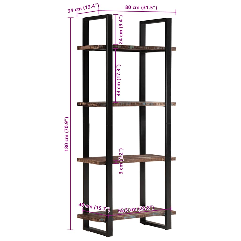 Bücherregal mit 4 Böden 80x40x180 cm Altholz Massiv