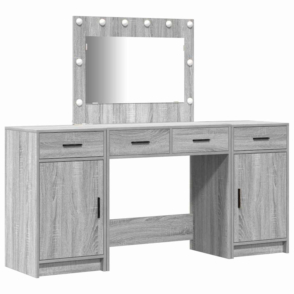Schminktisch mit Spiegelbeleuchtung 3 pcs Weiß Holzwerkstoff